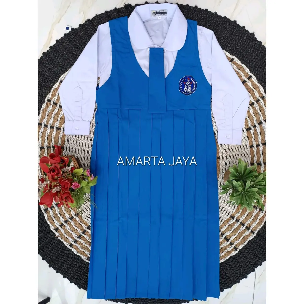 SERAGAM PAUD DAN TK PGRI TERUSAN CEWEK PEREMPUAN SERAGAM TK PGRI NASIONAL WARNA BIRU PUTIH BAJU BAHAN KATUN DELTA ROMPI TERUSAN ROK BAHAN GRAND MASTER MURAH BERKUALITAS
