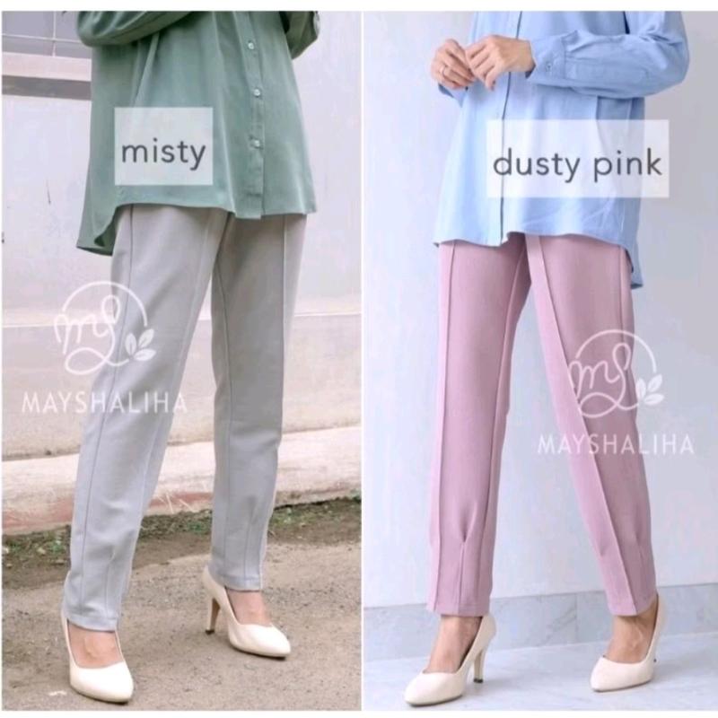 BAGGY PANTS SCUBA PREMIUM CELANA PANJANG CELANA SCUBA Fit Garis Kain Karet Melar Tebal Lembut Wanita 3