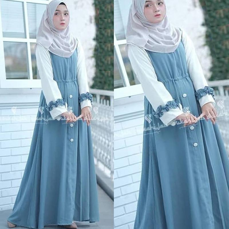 Laviona Maxy Dress Cantik Model Terbaru Lagi Buming Matt Crepe Premium Army Fit Kancing  Panjang  Nyaman  Simple  Casual 0