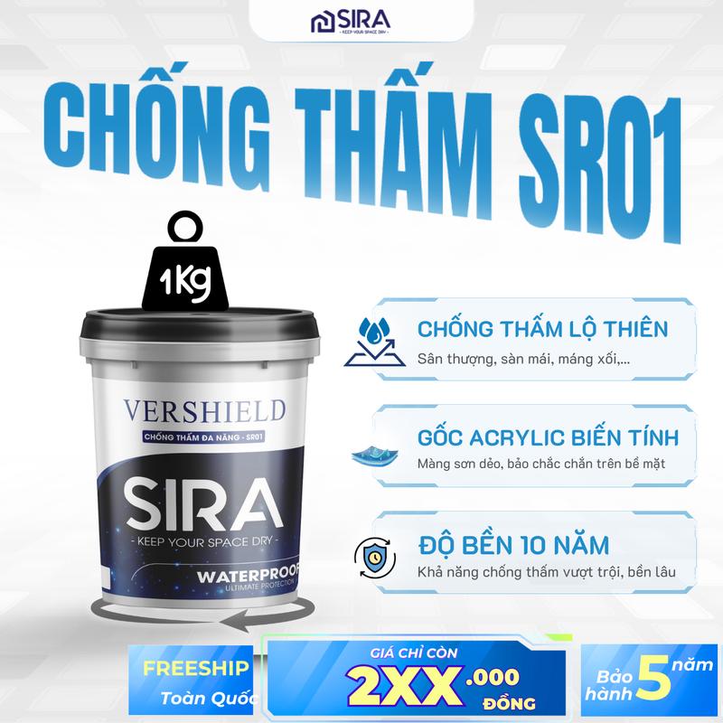  SIRA Sơn Chống Thấm Đa Năng SR01 1KG - Chống Thấm Sàn Mái Tường Trong Trần Nhà Gạch Men GMV - Công Nghệ Tiên Tiến Độ Bền Cao Khô Nhanh 1-2 Tiếng GMV 