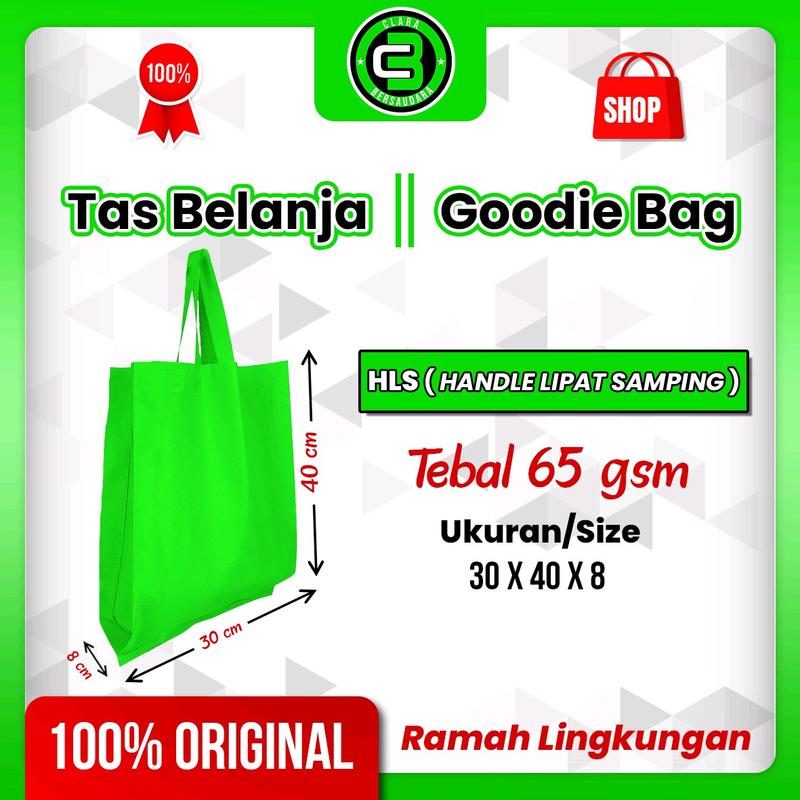 ( Isi 12 Pcs/1 Lusin Ukuran 30 X 40 X 8 cm ) Goodie Bag | Tas Belanja | Tas Souvenir | Tas Hajatan | Tas Ulang Tahun | Spundbond Goodie Bag - HLS Handle Lipat Samping 65GSM spunbond abu\ 1