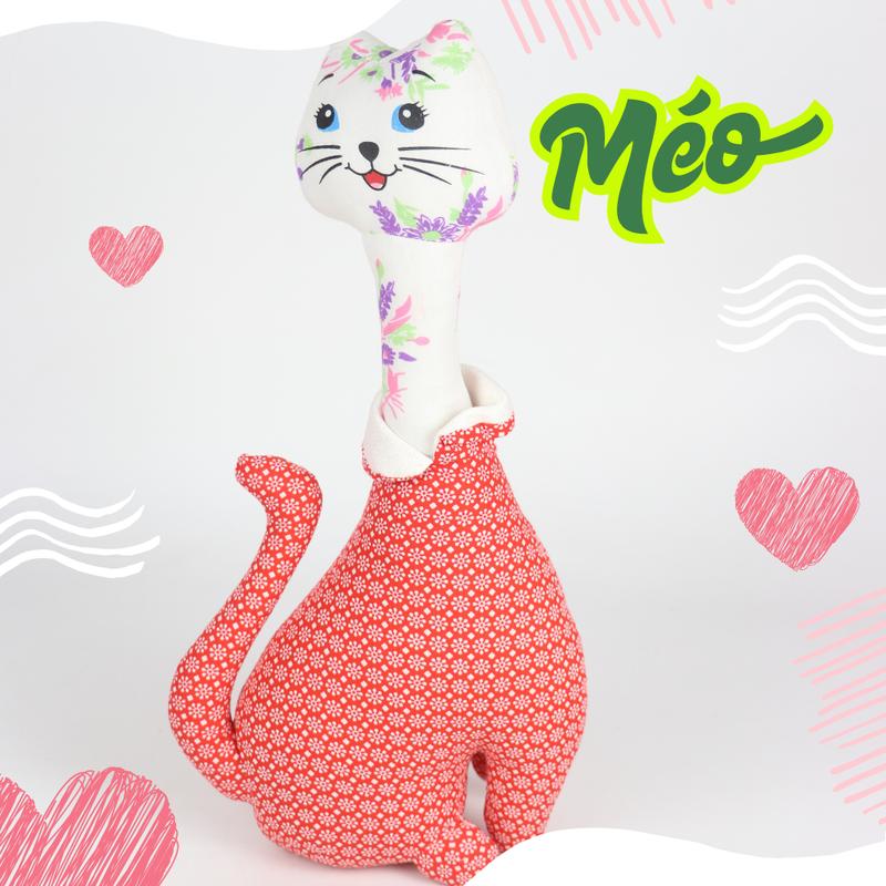 Đồ Chơi Cho Bé Thú Nhồi Bông Hình Con Mèo Cao Cổ Vải Hoa Bông Gòn Cao Cấp THU57 Trúc Lâm Handmade 3