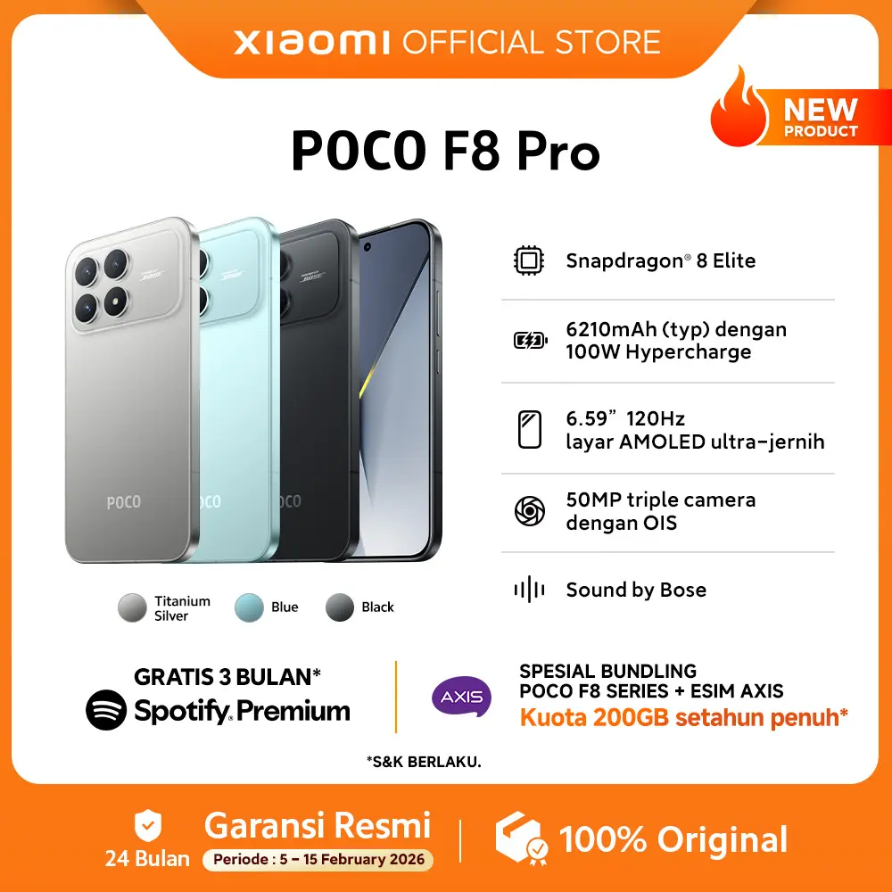 POCO F8 Series | POCO F8 Pro (12/512GB) | POCO F8 Ultra (16/512GB) | Snapdragon 8 Elite Gen 5* | Baterai Besar 6500mAh* | Ultra series dengan 100W wired dan 50W wireless HyperCharge | Layar AMOLED Ultra-Jernih 120Hz | HP Gaming  [Xiaomi Official Store]