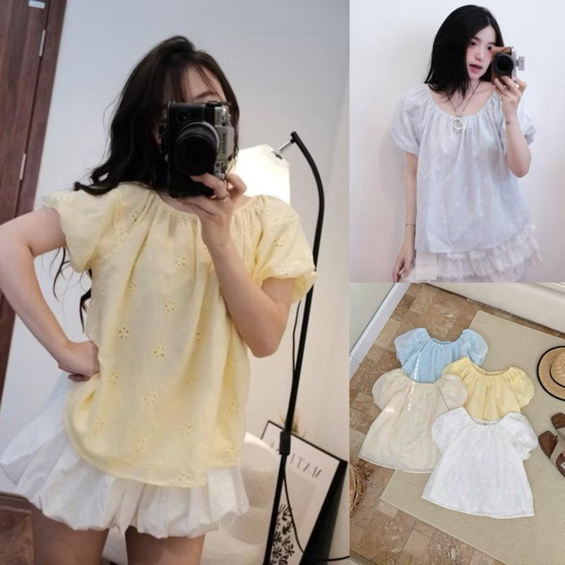 Áo babydoll thô boil tay bồng dễ thương, áo trễ vai nhiều màu có lớp lót Salavi N3 049