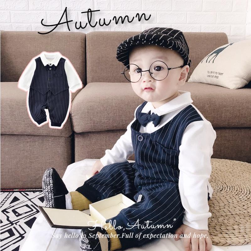 Áo Liền Quần Thân Quý Ông Cho Em Bé Trai Dài Tay Làm Bằng Bông Phong Cách Anh Quốc Thích Hợp Cho Em Bé 0-24 Tháng Áo Jumpsuit Quần Kỷ Niệm