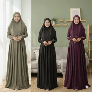 Gamis Abaya Dewasa Set Kerudung bahan Jersy inara gamis dress zelina terbaru lebaran set hijab kekinian Muslim