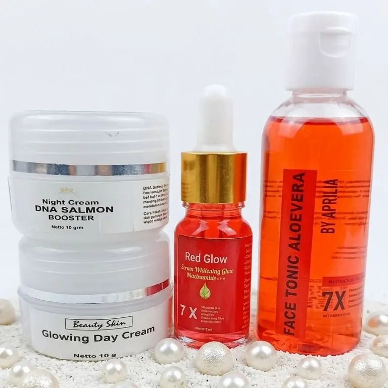 Beauty Skin Paket Glowing Pencerah Wajah 4 Produk Booster Flek Mencerahkan Meredakan Jerawat dan Kulit Susah Cerah dengan, - Facial, Pelembab Perawatan Kering Mengencangkan Memudarkan Flek Hitam