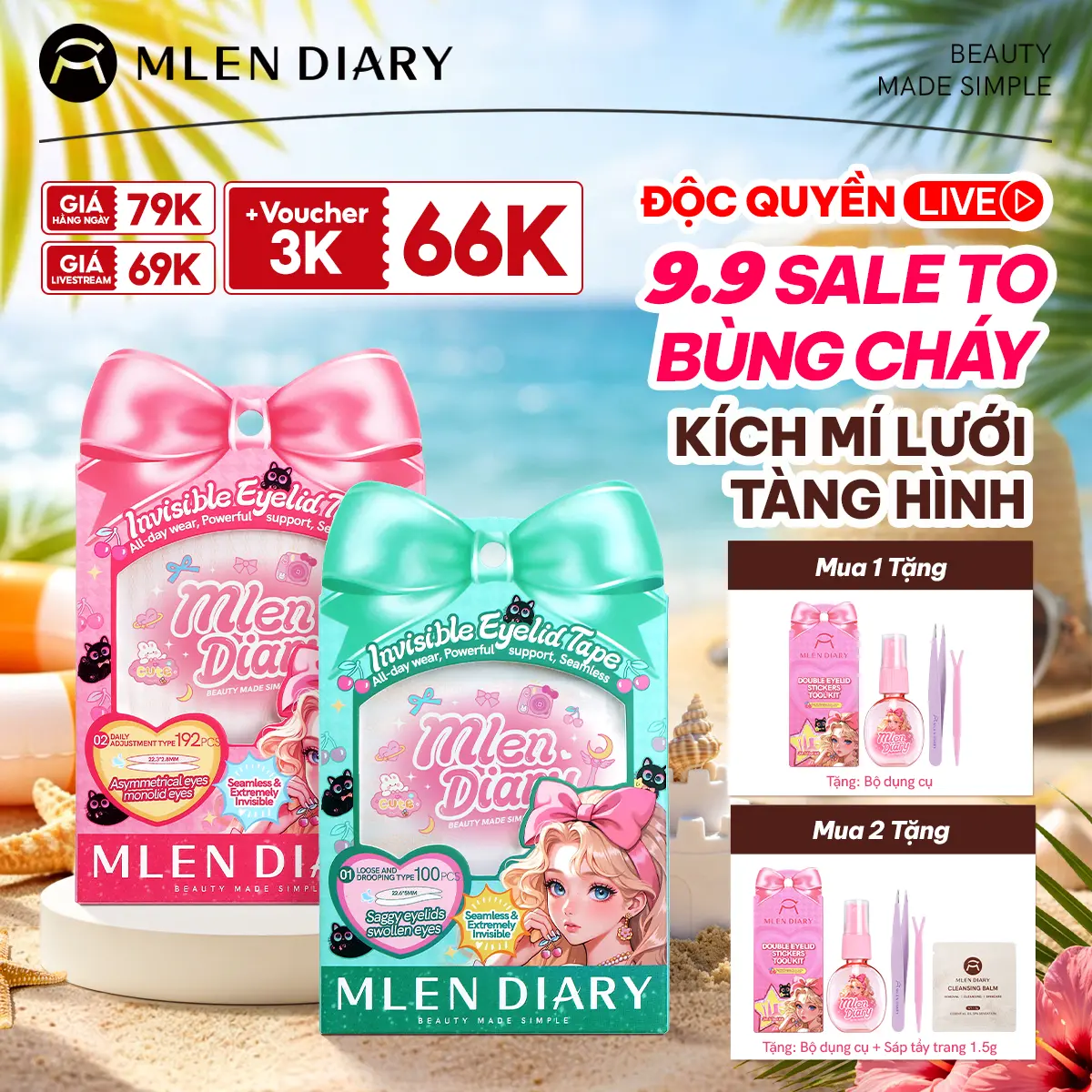 Mlen Diary - Miếng Dán Kích Mí Lưới Tàng Hình Tự Nhiên Phù Hợp Cho Mọi Dáng Mắt, Nhiều Lựa Chọn Dễ Dùng Cho Người Mới Bắt Đầu- Kích Mí Không Gây Lộ, Tự Nhiên Cả Khi Không Makeup
