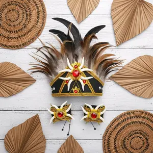1 SET Mahkota Adat Taring Matahari Dayak Papua, Bulu [ SUPER PREMIUM ] dan Batu Merah Cocok Untuk Karnaval, Tari, Kartini dan Seni Pentas Lainnya untuk Anak hingga Dewasa