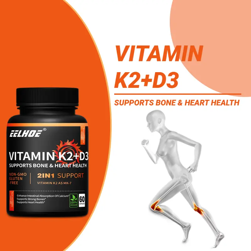 Vitamin K2 D3 5000IU, 2-In-1 Meningkatkan Kesehatan Jantung, Mendukung Kesehatan Sendi, Tulang, Gigi, Mendukung Penyerapan Kalsium