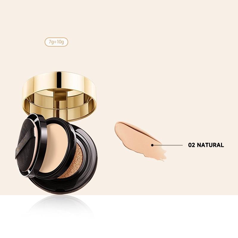 Product Introduction of Asas Kusyen Udara, Mutiara Hitam, dengan zink PCA, Antioksidan, Concealer 2 dalam 1 dan Bedak Padat, Kawalan Minyak, Penerangan, 7G + 10G, Sesuai untuk Tona Kulit, Rupa Sempurna Black Coklat Kuning Cerah Foundation Makeup Mencerahkan 24