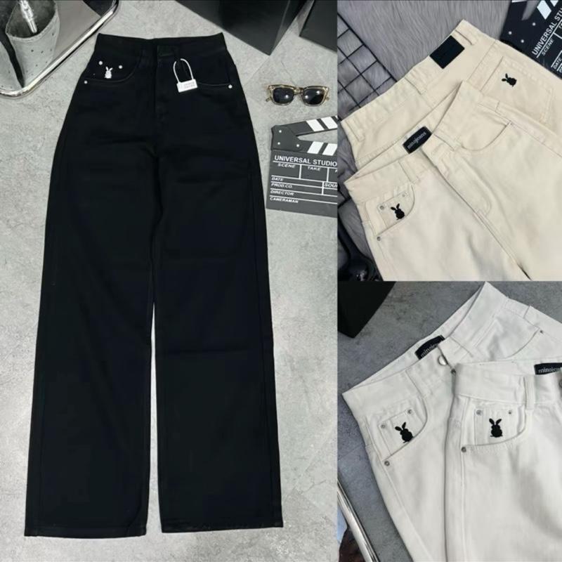 MINAE STUDIO Quần Jean Ống Suông Nữ Thêu Thỏ Vải Dày Mềm Mịn 1