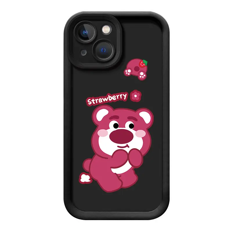 Vỏ silicon cho iPhone 15, 14Pro, 13, 12Promax, XR, XS , XsMax, 11Pro, 7plus, 8plus, 13pro, 15Pro, 14Pro, 14Pro, 14Plus, 7, phim hoạt hình màu hồng, gấu dâu tây dễ thương, bao gồm tất cả Slam 8
