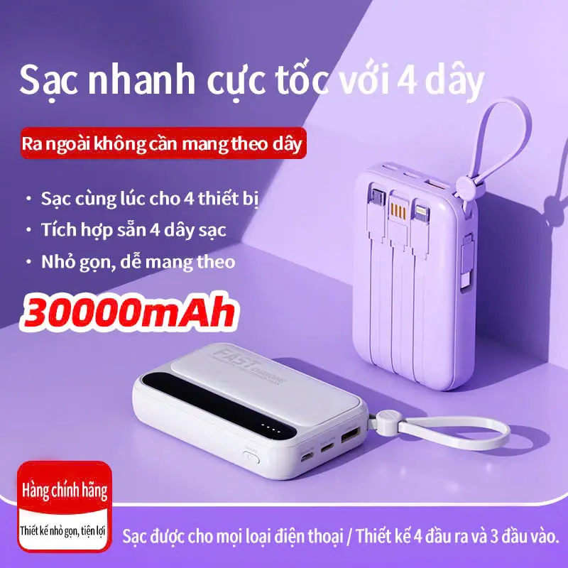 Pin Dự Phòng Dung Lượng Lớn 30000mAh Thích Hợp Cho Tất Cả Các Loại Điện Thoại Có Màn Hình LED Đi Kèm Với Cáp Sạc Tiện Lợi