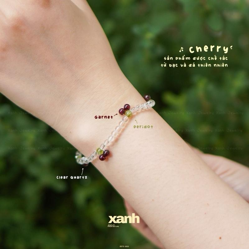  Vòng tay cherry đáng yêu may mắn đá Garnet Citrine Peridot Topaz thiên nhiên - Xanh Jewelry 
