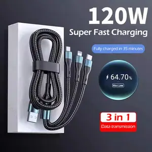 Kabel Pengisian Cepat 3-In-1 100W Untuk Pengisi Daya Kabel Usb Mikro Android Tipe C