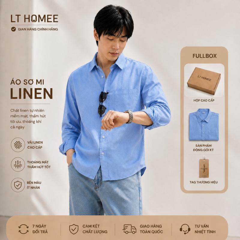 Áo sơ mi LINEN dài tay cao cấp, form áo rộng dành cho nam/nữ, phong cách basic…