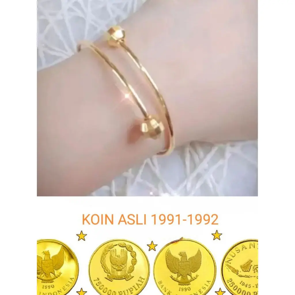 GELANG TANGAN KOIN ASLI 1991 GELANG TANGAN BANGLE BOBA POLOS WARNA EMAS ANTI LUNTUR DAN KARAT
