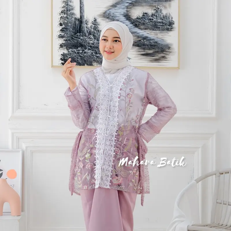 Debatik - Oneset lilia garden setelan outer kebaya brukat premium set inner bawahan polosan maxmara Dress Atasan Wanita Baju Kondangan Pesta Tunik Panjang Katun Dewasa Remaja Wisuda Mewah Motif Muslim Formal Nyaman 2