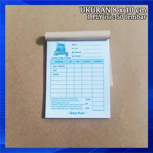 Nota Laundry Biru 2 Rangkap 1 Ply Kecil Langsung Tembus Laundri Carbonless Struk Mini Bon Londry Cuci Baju Binatu Tanpa Carbon Pakaian