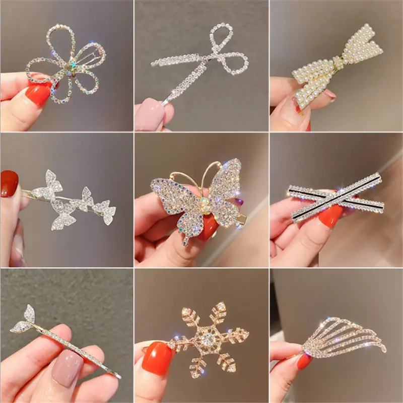 Shiny Crystal Hair Clip Pearl Exquisite Bangs Hairpin Fashion Hair Accessories