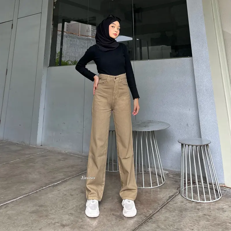 JINISO HANGOVER - 814 Loose Highwaist Celana Jeans Wanita Warna Olive 4