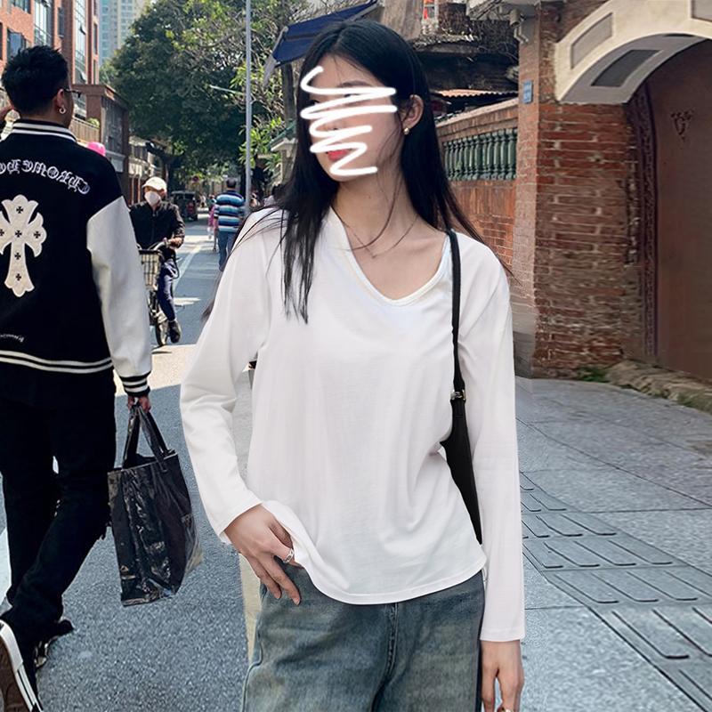 Product Introduction of Women's Oversized V-Neck Long Sleeve T-Shirt Stretchy Loose Fit Casual Top Lazy Chic Style Slimming T-Shirt 12