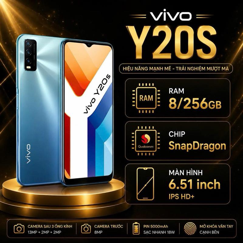 0310-2nd hand- Điện Thoại Vivo Y20s Giá Rẻ, Hiệu Năng Ổn Ram 8/256GB, Chip Snapdragon, Màn Hình 6.5 inch IPS LCD HD+, Hỗ Trợ 2 Sim 2 Sóng