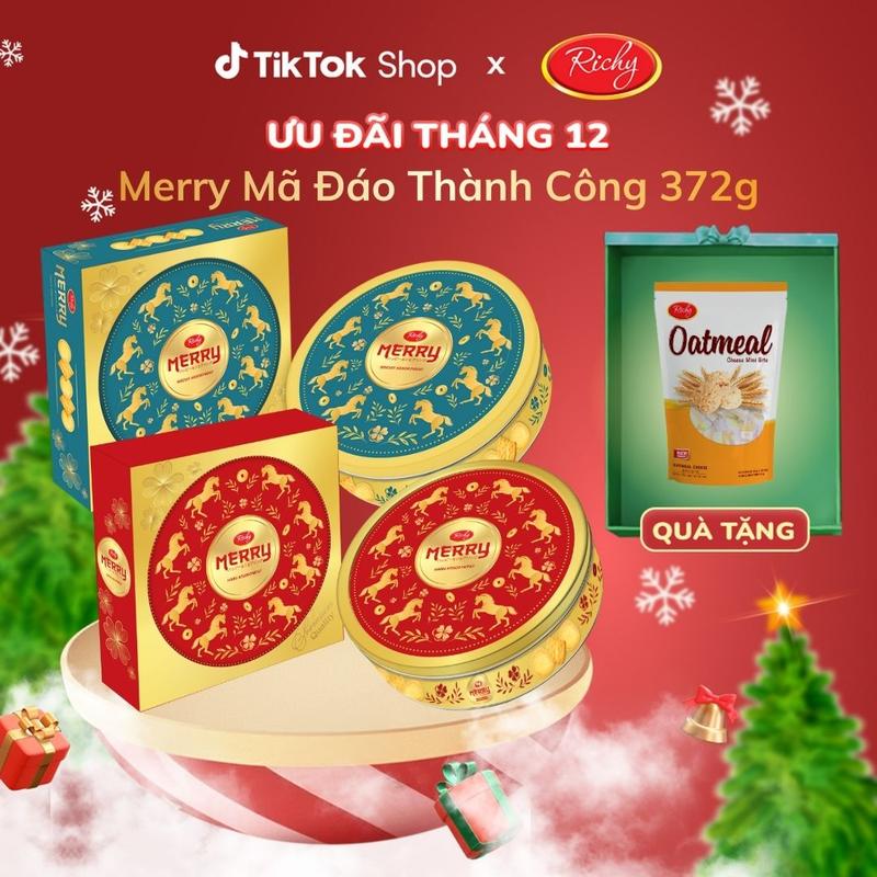   TẶNG BÁNH YẾN MẠCH KÈM túi xách giấy  Bánh Quy Merry Mã Đáo Thành Công Hộp Thiếc 334g - Tết 2026 