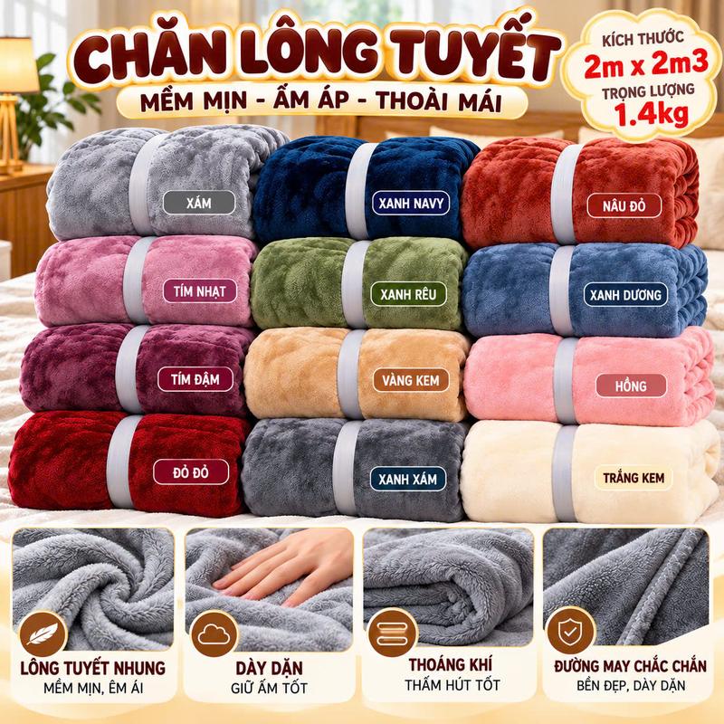 Chăn Lông Tuyết Siêu Mềm Mịn đắp 4 mùa size 2mx2m3