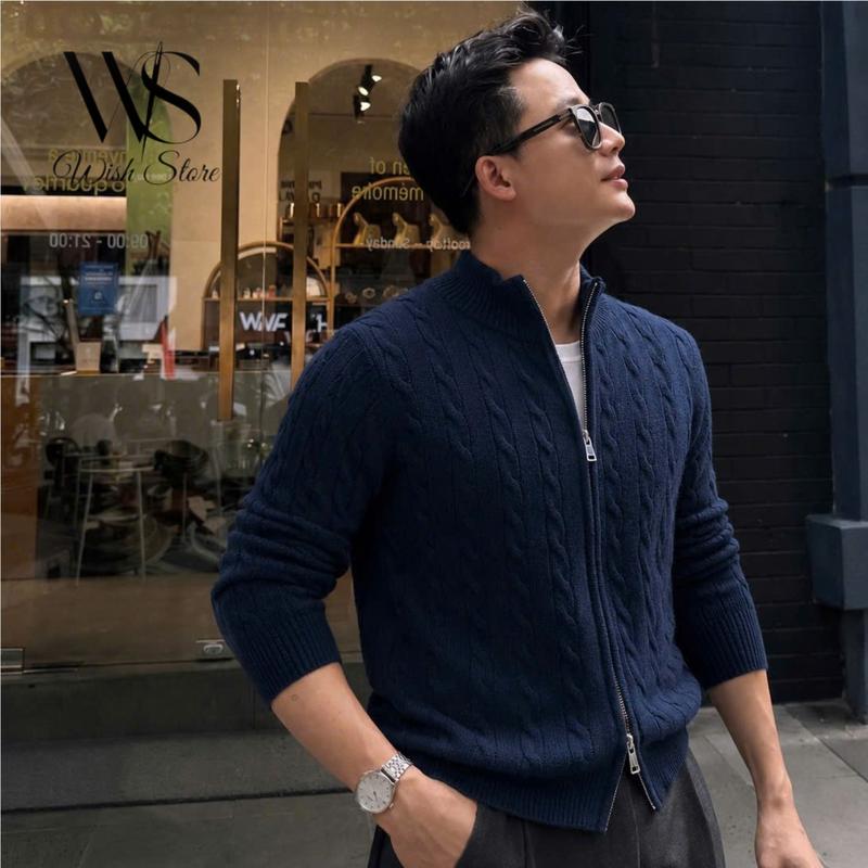 Áo Khoác Len Zip Thừng 2 Chiều Phong Cách Hiện Đại, Áo Len Zip Chất Liệu Cao Cấp, Áo Khoác Len Dệt Kim Nam Cao Cấp, Áo Len Lông Cừu Cao Cấp - AL30 Menswear