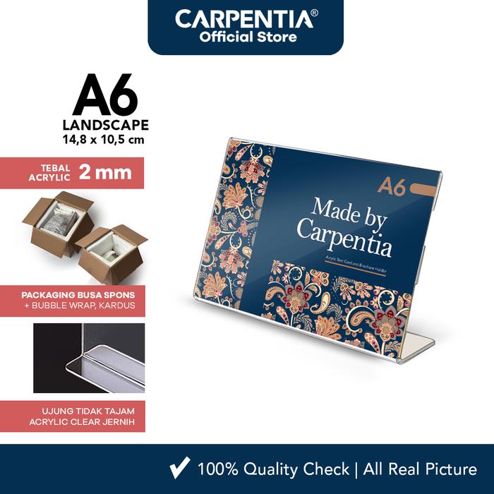 Gambar Carpentia | Acrylic Standing Tipe L - A6 Horizontal 14,8x10,5 cm - Tent Card Display Akrilik dari Carpentia Indonesia Kota Tangerang Selatan Tokopedia