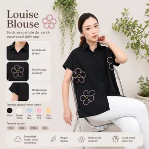 Louise XL XXL XXXL 5L LD 110 120 130 140 Blouse Katun Miracle Polos Bordir Bunga Oversize Atasan Wanita Bigsize Lengan Pendek Size Jumbo by ALSAVA