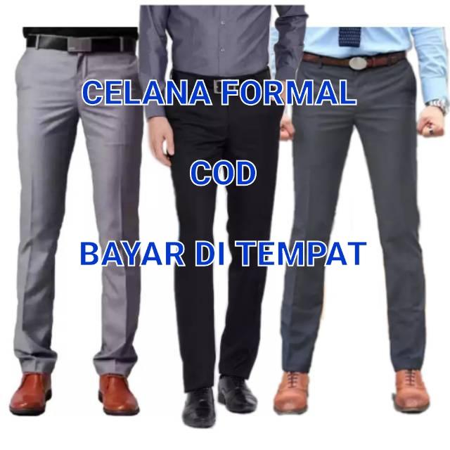 PAKET BUNDLING 1 PAKET ISI 2 CELANA PANJANG PRIA SLIMFIT FORMAL  KERJA KANTOR DEWASA hitam abu tua abu muda dan biru navy