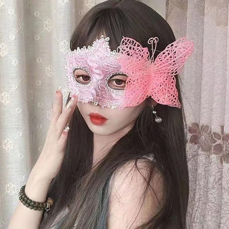 New Fashion Masquerade Plastic Wedding Mask Sexy Lace Half Face Light Mardi Gras Shiny Mask Party Makeup Ball Venetian Halloween Christmas Party Eye Lightweight Mask Accessory 4