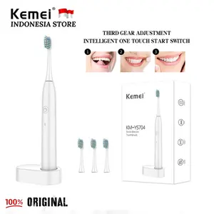 Kemei Sonic Sikat Gigi Listrik Elektrik Nirkabel USB Isi Ulang IPX7 Sikat Gigi Otomatis Ultrasonik DuPont Rambut dengan Basis Pengisi Daya