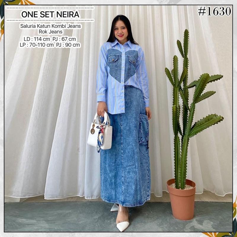 OOTD - Setelan Rok Jeans Wanita Eliya Salur 2