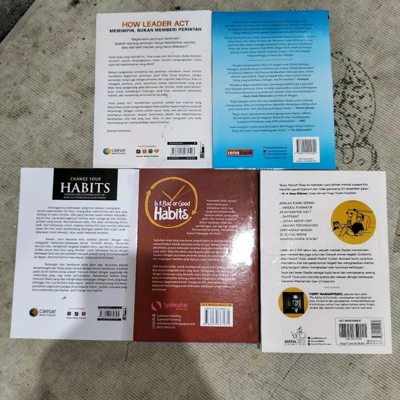 PAKET ISI 5 BUKU / HOW LEADER OF ACT / IKIGAI / CHANGE YOUR HABITS / IS IT BAD OR GOOD HABITS / FILOSOFI TERAS / SURAT YASIN 1