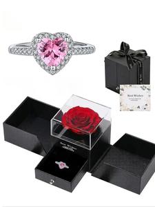 Anillo de diamante de imitación en forma de corazón romántico, ajustable, anillo de compromiso en forma de corazón, accesorio de moda para fiesta de boda, acento para atuendo diario, regalo de cumpleaños versátil y elegante.