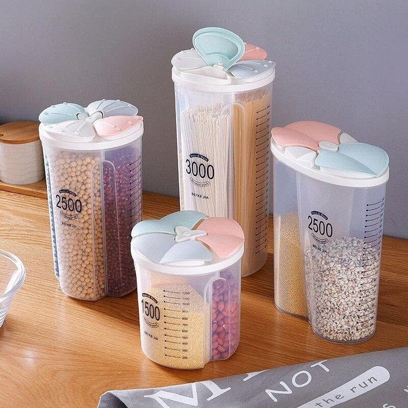 HL0225 Toples Dapur Double Slot 2 Sekat Plastik Transparan 2500ml Tempat Penyimpanan Makanan 1