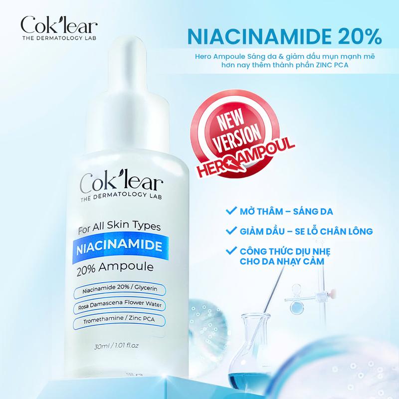  Phiên bản mới  CoK'lear Niacinamide Ampoule 20% Tinh Chất Hoa Hồng Damask Dưỡng Sáng & Se Khít Lỗ Chân Lông 