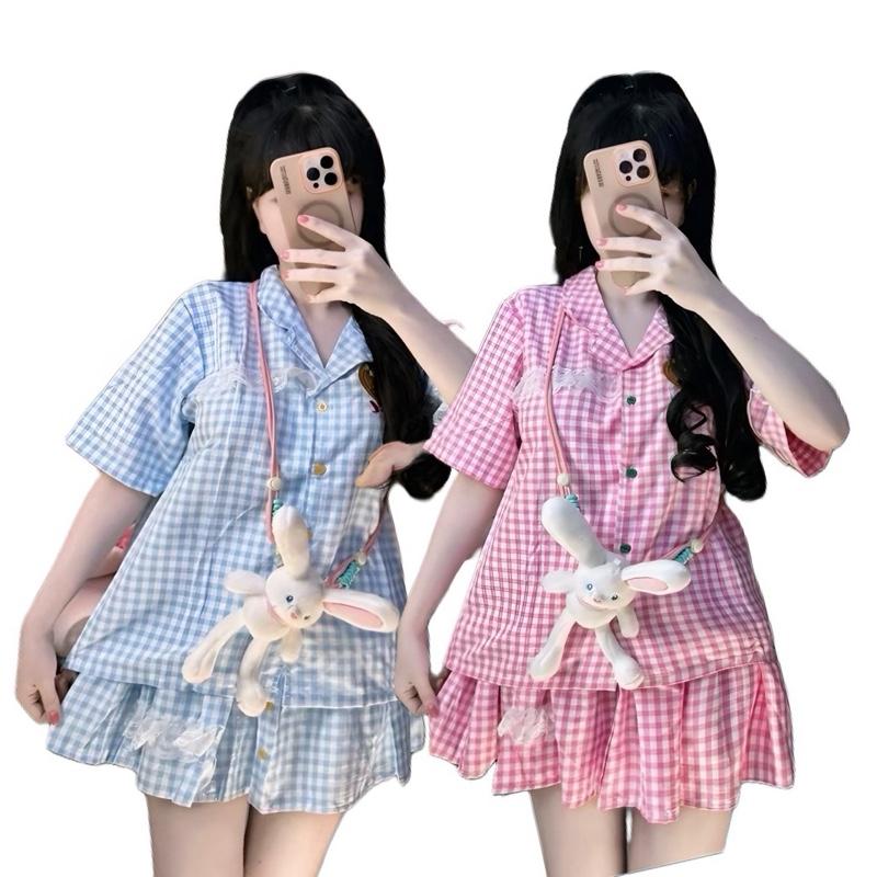 TBB Set Áo Sơmi Và Chân Váy Ngắn Thiếu Hình Phối Ren Dễ Thương. Nữ