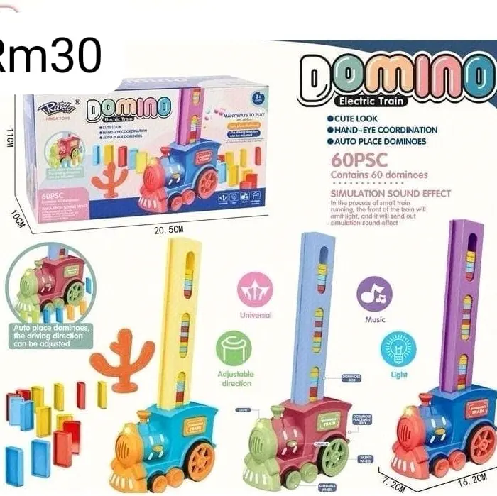 Set domino siap 60pcs blok ya.. Guna batery boleh gerak