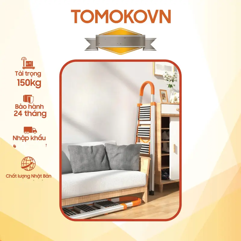 Thang TOMOKO INOX Ghế Tay Vịn Chữ A Bản To Vân Sần Cao Cấp Nhôm Dày Chân Gắn Cao Su 34567 bậc vân cao su chống trượt 5
