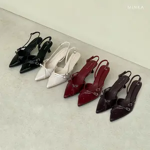 MINKA CAMY Pointy Slingback Heels - Sepatu Hak Tinggi 5cm Bahan Kulit Vegan Premium dengan Tali Adjustable dan Sol Anti-Slip untuk Keseharian dan Malam Hari