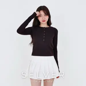 SELVER - Atasan Knit Wanita Lengan Panjang High Neck Korean Top Basic Baju Rib Knit Premium Long Sleeve Maroon Hitam Putih Abu Tua Cokelat Navy