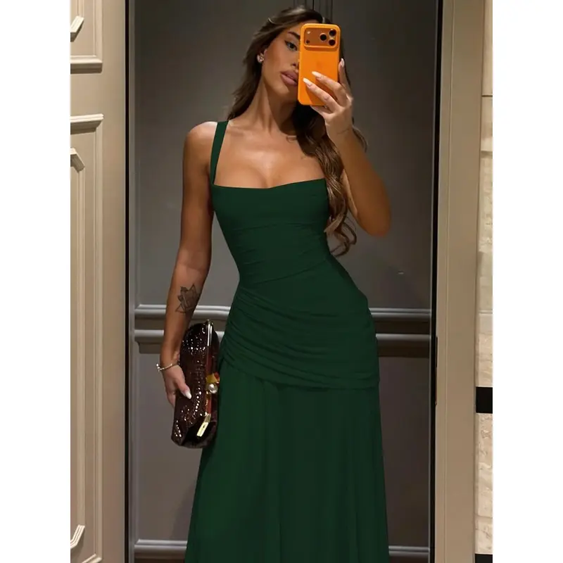 Vestido largo sin mangas de color sólido con lazo en la espalda para mujer, vestido ajustado con tirantes cruzados y cordones en la espalda, diseño minimalista, ideal para fiestas, clubes, citas, eventos formales, vestidos casuales para damas, moda para t - Foto 6