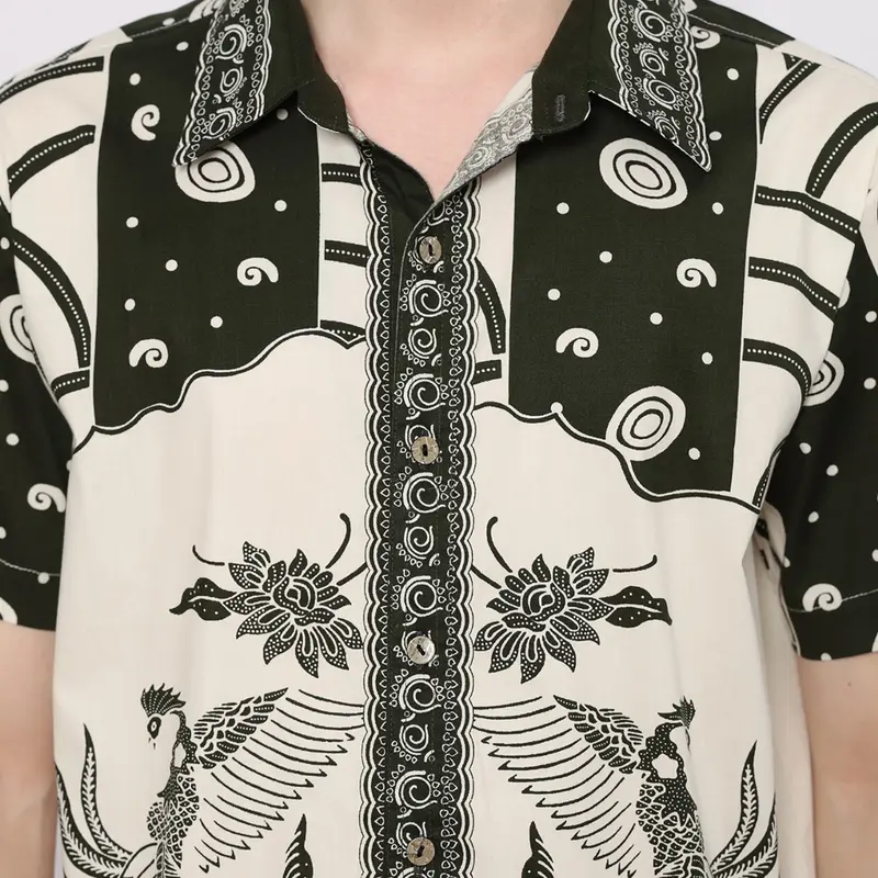 Evercloth George Kemeja Batik Pria Lengan Pendek Hem Batik Cowok Baju Batik Laki-Laki Slim Fit Batik Couple Modern Seragam Keluarga Couple Kantor Sarimbit Katun Stretch 5