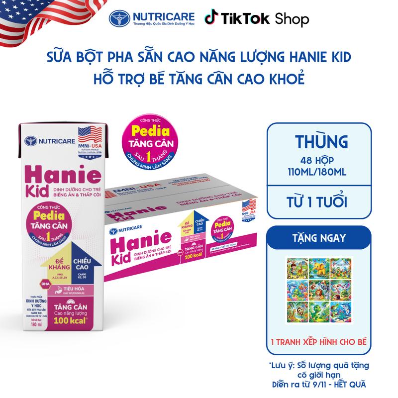  Thùng 48 Hộp Sữa Bột Pha Sẵn HANIE KID Nutricare Bé Suy Dinh Dưỡng Biếng Ăn Thấp Còi Sữa Non Cao Năng Lượng Cho Bé 