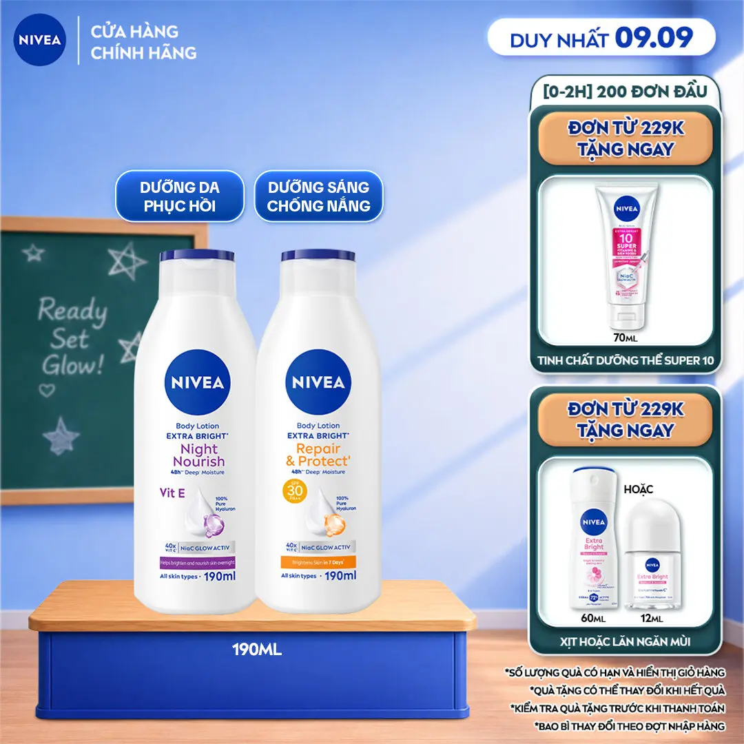 Sữa Dưỡng Thể NIVEA Dưỡng Sáng Mịn Da Ban Đêm | Phục Hồi Chống Nắng (190 ml) - 98925/99562